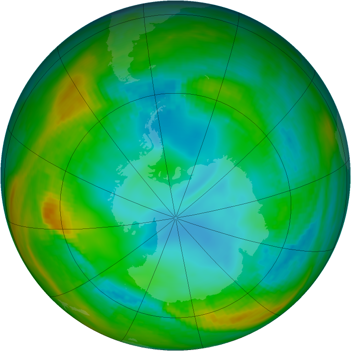 Antarctic ozone map for 25 July 1989